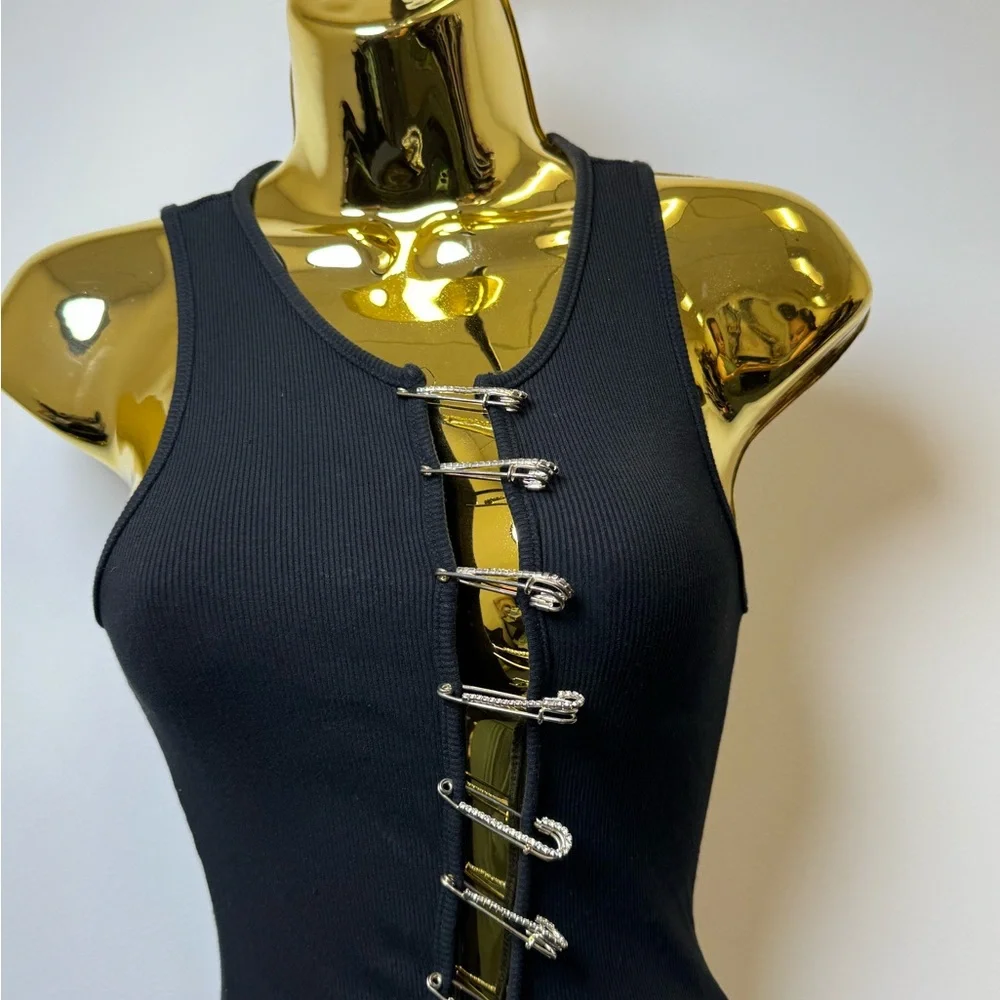 AKIRA Safety Pin Dress Black Bodycon Cutout Small - Picture 4 of 9